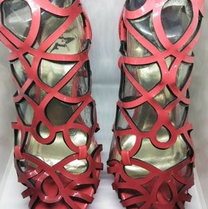 Coral Red Cut Out, Peep Toe Booties